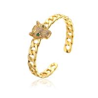 Brass Cuff Bangle Leopard gold color plated Adjustable & micro pave cubic zirconia & for woman & enamel Sold By PC