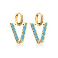 Huggie Hoop Drop Earring Brass gold color plated micro pave cubic zirconia & for woman & enamel Sold By Pair