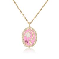 Cubic Zircon Micro Pave Brass Necklace, gold color plated, micro pave cubic zirconia & for woman & enamel, more colors for choice, 19x31mm, Length:Approx 17.7 Inch, Sold By PC