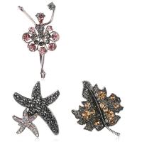 Rhinestone Brooch, Tibetan Style, plated, Unisex & different styles for choice & with rhinestone, nickel, lead & cadmium free, 10PCs/Lot, Sold By Lot