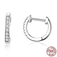 925 Sterling Silver Huggie Hoop Earring oxidation & for woman & with rhinestone Sold By Pair
