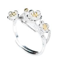 925 Sterling Silver Finger Rings Flower Adjustable & for woman silver color US Ring Sold By PC