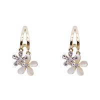 Zinc Alloy Drop Earrings with Gemstone Flower gold color plated for woman & with rhinestone Sold By Pair