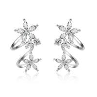 Fashion Earring Cuff and Wraps Brass Flower plated micro pave cubic zirconia Sold By Pair