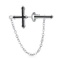 Brass Stud Earring, Cross, platinum color plated, for woman & epoxy gel, 28x28mm, Sold By PC