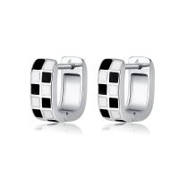 Brass Huggie Hoop Earring platinum color plated for woman & epoxy gel white and black Sold By Pair