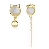 Asymmetric Earrings, Brass, with Cats Eye, gold color plated, for woman, 10*20mm,9*41mm, Sold By Pair