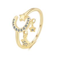 Cubic Zirconia Micro Pave Brass Ring, Moon and Star, plated, Adjustable & micro pave cubic zirconia & for woman, more colors for choice, Inner Diameter:Approx 16mm, US Ring Size:12, Sold By PC