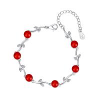 Bracelets en laiton, avec agate noire & agate rouge, avec 1.96 inch chaînes de rallonge, Placage de couleur platine, pour femme & avec strass, plus de couleurs à choisir, Longueur:Environ 6.3 pouce, Vendu par PC