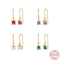 925 Sterling Silver Drop &  Dangle Earrings, gold color plated, for woman & with rhinestone, more colors for choice, 5x20mm, Sold By Pair