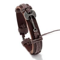 PU Schnur Armbänder, Zinklegierung, mit Hanfgarn & PU Leder, Einstellbar & Modeschmuck & unisex, braun, frei von Nickel, Blei & Kadmium, 12mm, Länge:ca. 17-18 cm, verkauft von PC