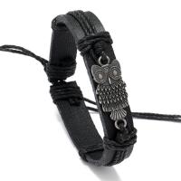 Rindsleder Armband, Zinklegierung, mit Hanfgarn & Kuhhaut, Einstellbar & Modeschmuck & unisex, schwarz, frei von Nickel, Blei & Kadmium, 12mm, Länge:ca. 17-18 cm, verkauft von PC