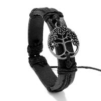 Cowhide Bracelet, Tibetan Style, with Linen & Cowhide, Adjustable & fashion jewelry & Unisex, black, nickel, lead & cadmium free, 12mm, Length:Approx 17-18 cm, Sold By PC
