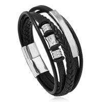PU Leather Cord Bracelets with Leather & 304 Stainless Steel handmade fashion jewelry & for man 25mm Sold By PC