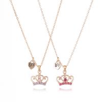 Cink Alloy nakit ogrlice, s 6cm Produžetak lanac, Kruna, real pozlatom, 2 komada & modni nakit & za žene & emajl & s Rhinestone, multi-boji, 10x17mm, Dužina 40.5 cm, Prodano By Set