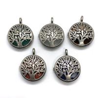 Gemstone Pendants Jewelry Natural Stone with Zinc Alloy Flat Round silver color plated & Unisex Sold By PC