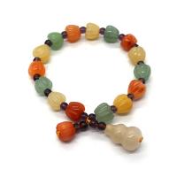 Gemstone Bracelets, Natural Stone, Pumpkin, Carved, Unisex, mixed colors, 9x10mm, Length:Approx 18 cm, Sold By PC