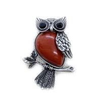 Gemstone Pendants Jewelry Natural Stone with Zinc Alloy Owl silver color plated & Unisex Sold By PC