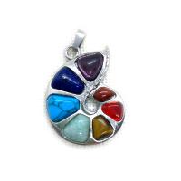 Natural Stone Pendant, with Tibetan Style, Snail, silver color plated, Unisex, mixed colors, 29x38mm, Sold By PC