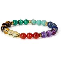 Gemstone Bracelets with Zinc Alloy Round gold color plated elastic & Unisex mixed colors 8mm Length 7.5 Inch Sold By PC