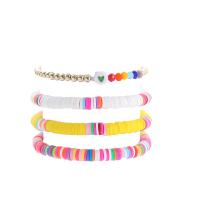 Polymer Ton Armband-Set, mit Verkupferter Kunststoff & Kunststoff Perlen & Acryl, 4 Stück & verschiedene Stile für Wahl & für Frau & Emaille, gemischte Farben, 4PCs/setzen, verkauft von setzen