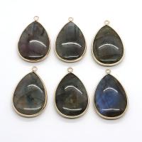 Labradorite Siogairlín, le Prás, Teardrop, dath an óir plated, DIY, 26x40mm, Díolta De réir PC