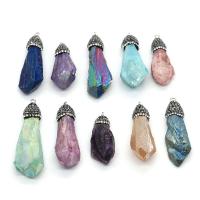 Quartz Pendant, with Rhinestone Clay Pave & Brass, irregular, silver color plated, DIY, more colors for choice, 10x30-25x60mm, Sold By PC
