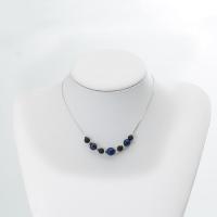 Natural Gemstone Necklace Lava with Lapis Lazuli & iron chain & Tiger Eye & Amethyst & Zinc Alloy Round silver color plated & for woman 8mm Length 15.75 Inch Sold By PC