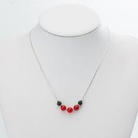 Natural Gemstone Necklace Lava with iron chain & Lotus Jasper & Natural Turquoise & Black Agate & Red Agate & Zinc Alloy Round silver color plated & for woman 8mm Length 15.75 Inch Sold By PC
