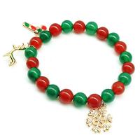 Agate Jewelry Bracelet, Red Agate, with Green Agate & Tibetan Style, gold color plated, for woman & enamel & with rhinestone, mixed colors, Length:7.5 Inch, Sold By PC