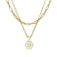 Stainless Steel Jewelry Necklace 304 Stainless Steel with White Shell with 2inch extender chain Hexagon 18K gold plated Double Layer & for woman golden Length Approx 14 Inch Approx 18 Inch Sold By PC