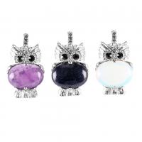 Gemstone Vedhæng Smykker, Zinc Alloy, med Ædelsten, Owl, forskellige materialer til valg & Unisex & med rhinestone, nikkel, bly & cadmium fri, 46x25mm, Solgt af PC