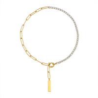 Titanstahl Halskette, Rechteck, 18 K vergoldet, Patchwork & Modeschmuck & Micro pave Zirkonia & für Frau, keine, 5x20mm, Länge ca. 42 cm, verkauft von PC