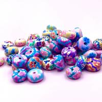 Polymer Ton Perlen , flache Runde, Pinselführung, DIY, gemischte Farben, 7x10mm, verkauft von PC