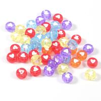 Perles acryliques transparentes, Acrylique, Plat rond, coeur coloré, DIY & avec le motif de coeur, plus de couleurs à choisir, 7mm, Trou:Environ 2mm, 100PC/sac, Vendu par sac