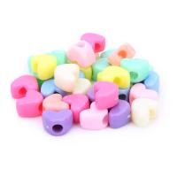 Solid Color Akril gyöngyök, Szív, festett, DIY, kevert színek, 12x9mm, Lyuk:Kb 3.8mm, 100PC-k/Bag, Által értékesített Bag