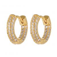 Brass Huggie Hoop Earring, gold color plated, micro pave cubic zirconia & for woman, 4x14mm, Sold By Pair