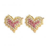 Cubic Zirconia Micro Pave Brass Earring, Heart, gold color plated, micro pave cubic zirconia & for woman, multi-colored, 11x9.50mm, Sold By Pair