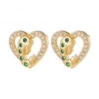 Cubic Zirconia Micro Pave Brass Earring Heart gold color plated micro pave cubic zirconia & for woman Sold By Pair