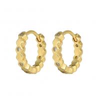Titanium Steel  Earring Brass gold color plated & micro pave cubic zirconia & for woman Sold By Pair