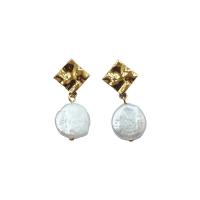 Freshwater Pearl Earrings, Brass, with Freshwater Pearl, gold color plated, for woman, Sold By Pair