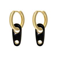 Huggie Hoop Drop Earring, Brass, gold color plated, for woman & enamel, more colors for choice, 14x23mm, Sold By Pair