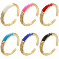 Кубический циркон микро проложить кольцо-латунь, Латунь, плакирован золотом, Регулируемый & инкрустированное микро кубического циркония & Женский & эмаль, Много цветов для выбора, 21mm, продается PC