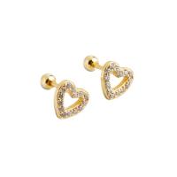 925 Sterling Silver Stud Earrings, Heart, plated, for woman & with rhinestone, more colors for choice, 11.20x3mm, Sold By Pair