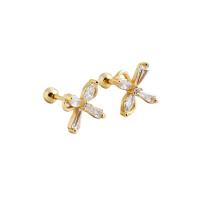925 Sterling Silver Stud Earrings Bowknot plated micro pave cubic zirconia & for woman Sold By Pair