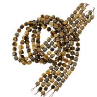 Tiger Eye Beads, med Seedbead, Square, du kan DIY, gul, 7x7x7mm, Solgt Per Ca. 15.3 inch Strand