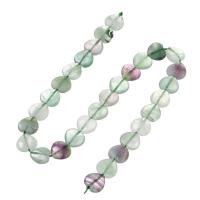 Fluorit Beads, Farverige Fluorite, Heart, du kan DIY, flerfarvede, klasse A, 13x14x6mm, Solgt Per Ca. 16 inch Strand