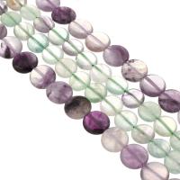 Natural Fluorite Beads, Colorful Fluorite, Flat Round, DIY & different size for choice, multi-colored, Grade A, Sold Per Approx 16 Inch Strand