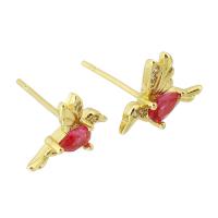 Cubic Zirconia Micro Pave Brass Earring Bird gold color plated fashion jewelry & micro pave cubic zirconia & for woman red Approx 3.5mm Sold By Lot