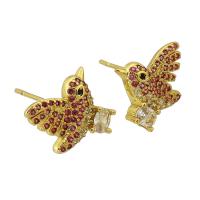 Cubic Zirconia Micro Pave Brass Earring Bird gold color plated fashion jewelry & micro pave cubic zirconia & for woman golden Sold By Lot